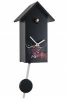 Engstler -Kuckucksuhr modern schwarz Kuh Echtholz Quarz Uhrwerk 29cm- 360/35 Q